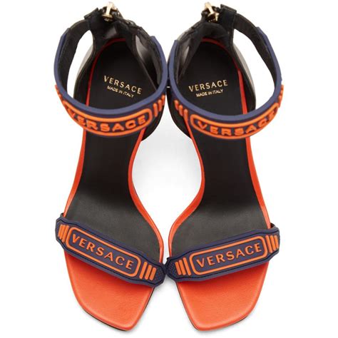 versace logo strap sandals navy and orange|Versace Sandals .